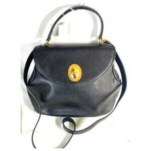 Vintage Christian Dior Shoulder Hand Bag Black Grained Leather Gold Logo Plate
